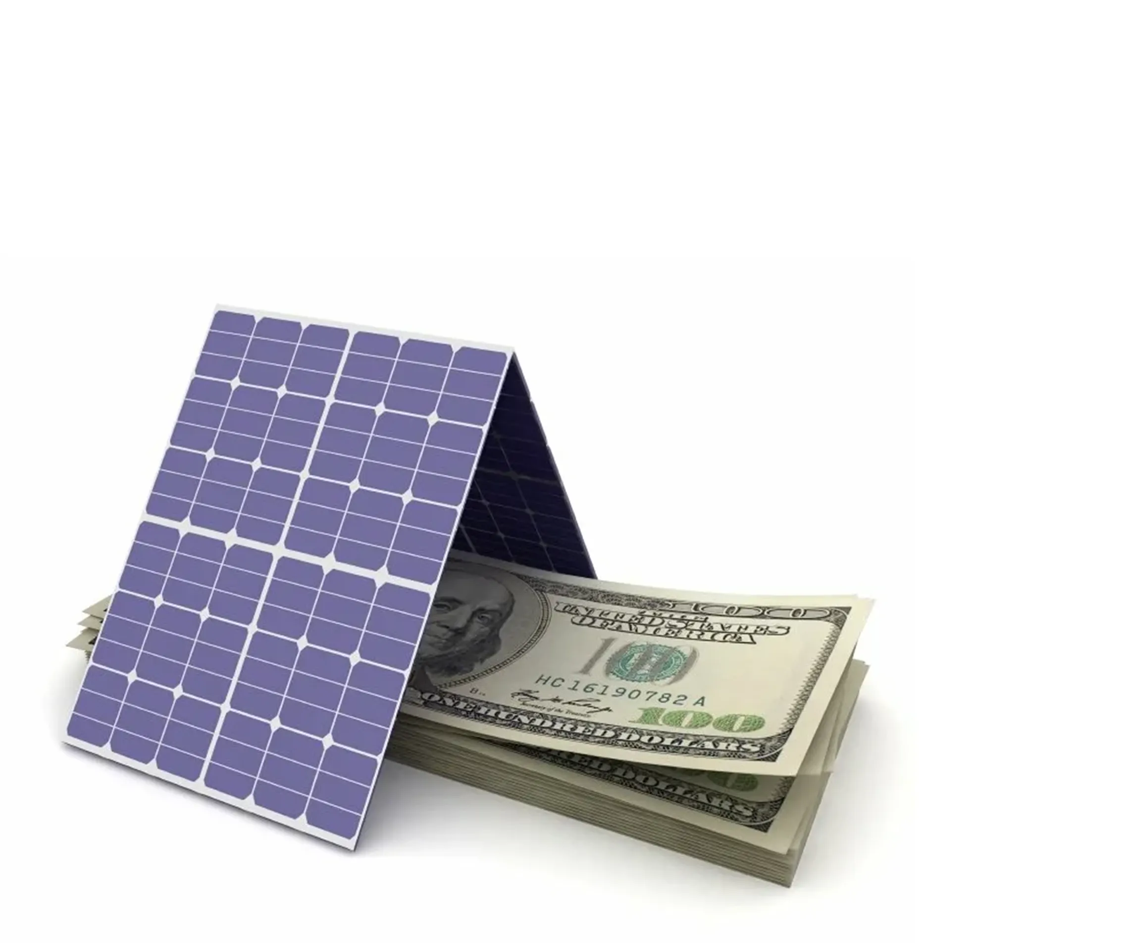 Solar panel and cash representing solar energy savings