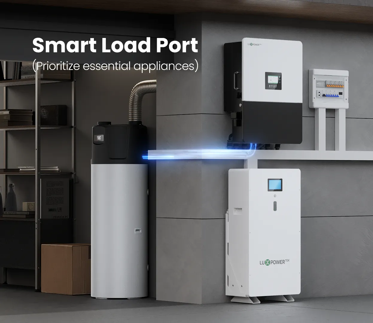 LuxpowerTek hybrid inverter and home battery storage system feature graphic