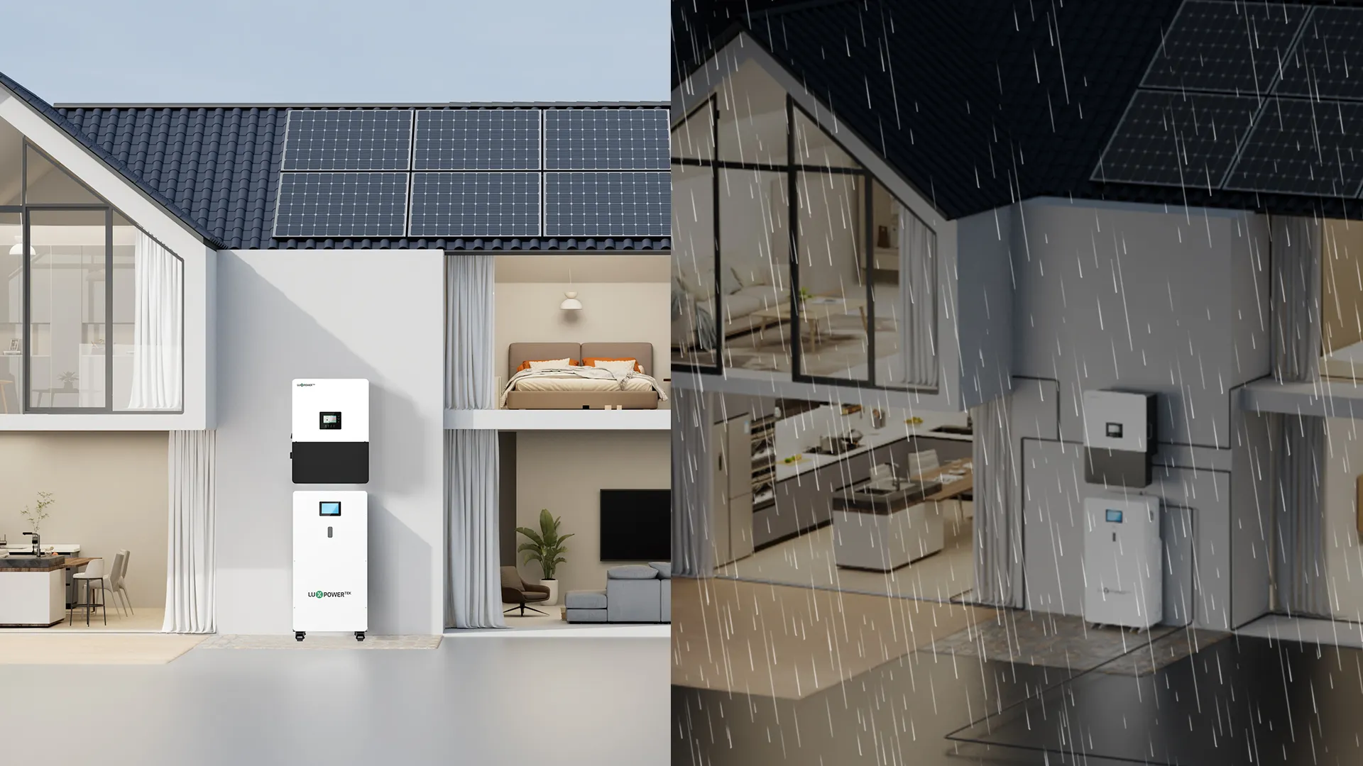 LuxpowerTek hybrid inverter and home battery storage system feature graphic