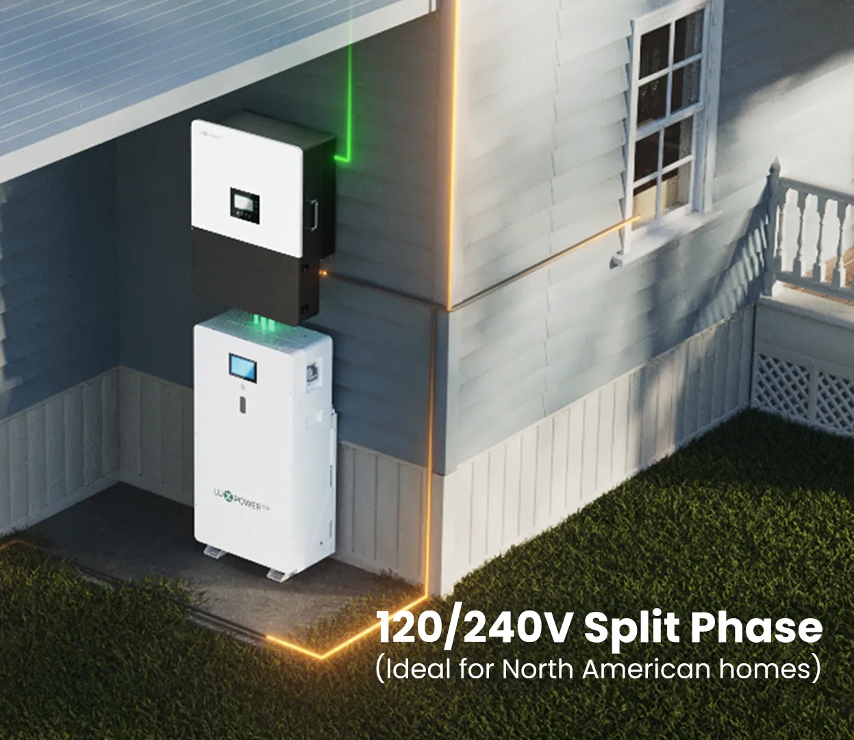 LuxpowerTek hybrid inverter and home battery storage system feature graphic