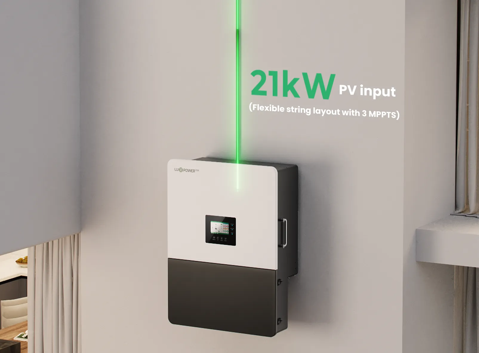 LuxpowerTek hybrid inverter and home battery storage system feature graphic