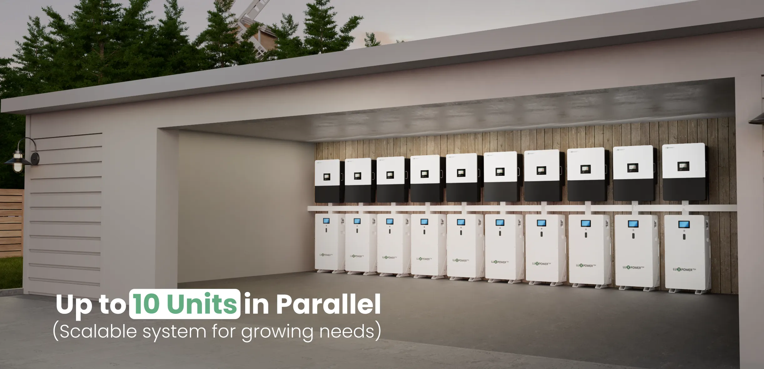 LuxpowerTek hybrid inverter and home battery storage system feature graphic
