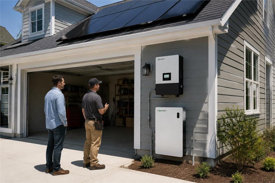 LuxpowerTek hybrid inverter installed at a North American home solar storage system